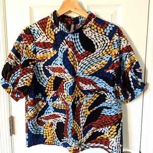 Mock Neck Print Blouse